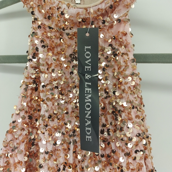 LOVE & LEMONADE Zip Back Sequin Bodycon Halter Dress Size Small Pink - Picture 6 of 11
